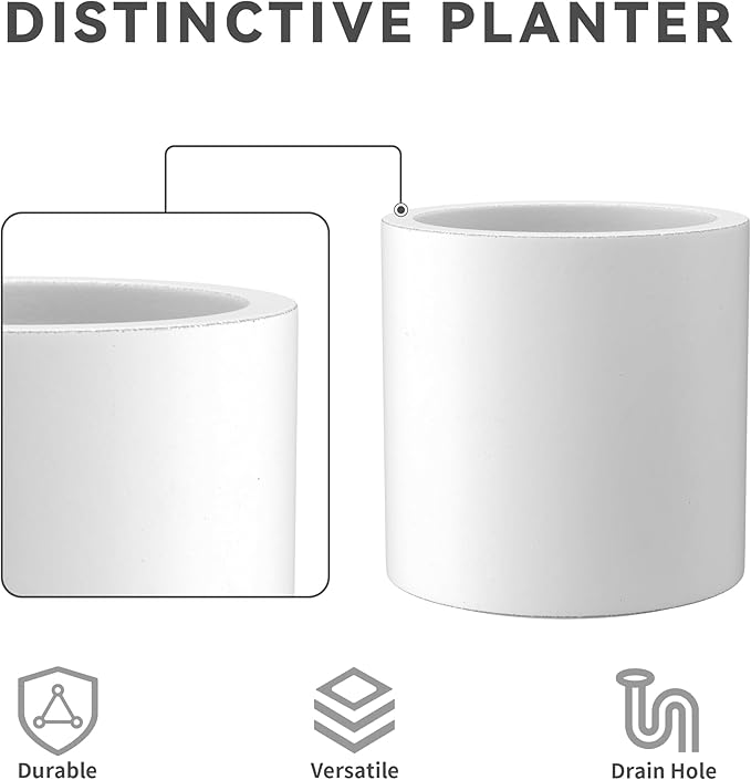Kante 15.7" Dia Round Concrete Planter, Modern Style Large Cylindrical Plant Pot with Drainage Hole and Rubber Plug for Indoor Outdoor Patio, White