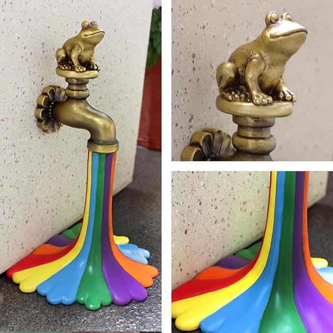 Rainbow Frog Decorative Faucet Garden Art Handpainted Frog Decor for Garden