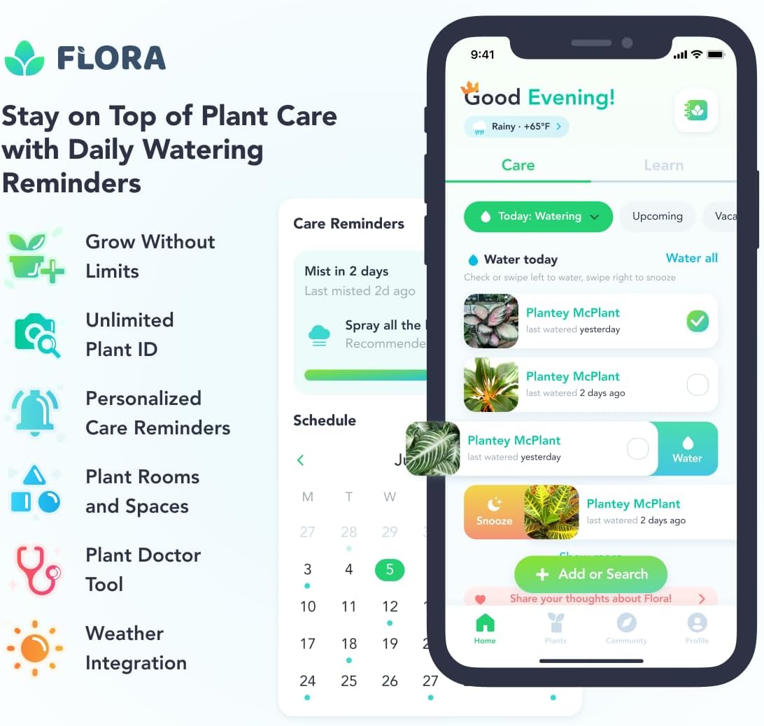 Flora Premium Plant Mister Spray Bottle Producing Gentle & Fine Mist for Precision Hydration, Dispersed Humidity & Moisture - Comes w App for Smart Plant Care (2 Packs)