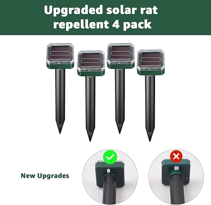 2025 New Upgraded Version Mole Repellent Solar Powered, Waterproof & Aesthetic Design, Ultrasonic Pest Deterrent for Moles, Voles, Gophers, Chipmunks, Groundhogs, and Snakes -4Pack