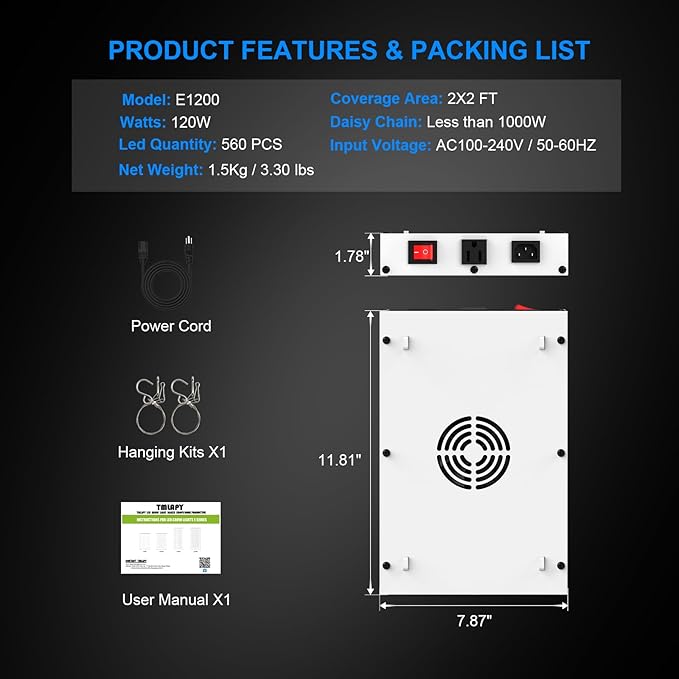 120W LED Grow Light, Plant Lights for Indoor Growing, Full Spectrum Grow Lights for Indoor Plants with Daisy Chain for 2x2 Grow Gent