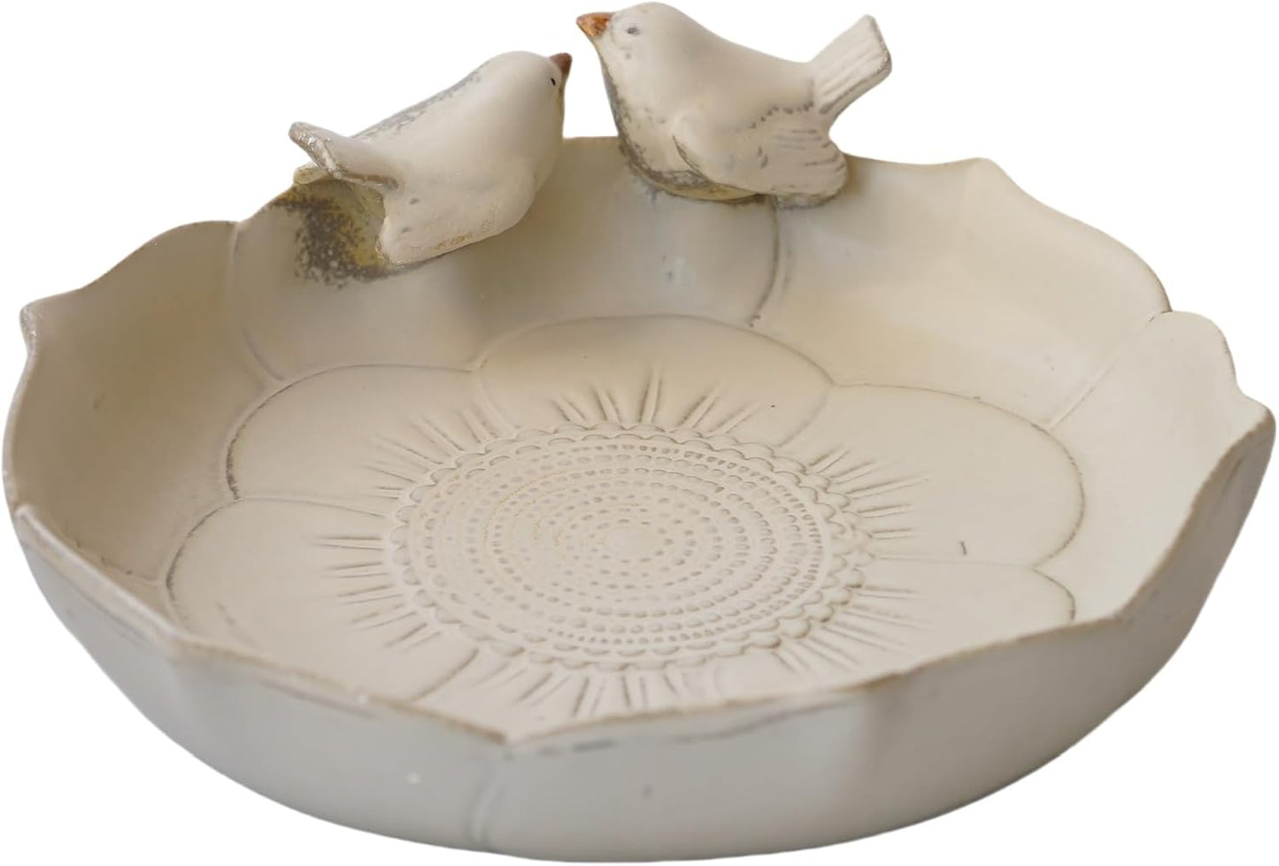Ceramic Heavy Duty Ground Wild Bird Bath Bowl or Feeder for Outdoor Garden, Bowl Only (Beige)