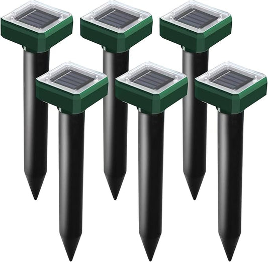 Solar Powered 6 Pack Solar Mole Repellent Ultrasonic for Vole, Snakes, Gopher, Waterproof Sonic Mole Deterrent Spikes,Snake Gopher Vole Repellent for Garden and Yard