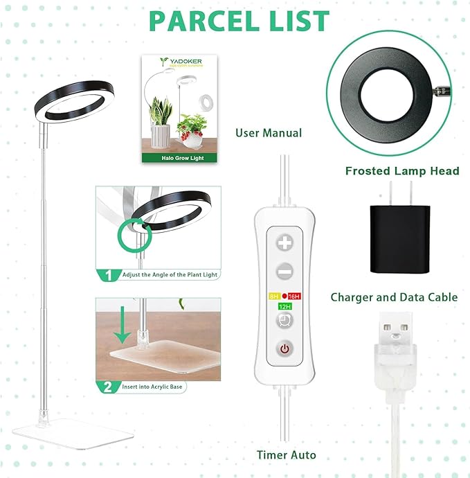 Plant Grow Light,yadoker LED Growing Light Full Spectrum for Indoor Plants,Height Adjustable, Automatic Timer, 5V Low Safe Voltage,Idea for Small Plant Light(3 Pack)