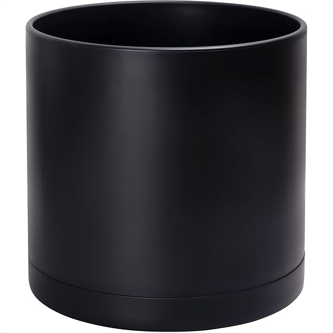 D'vine Dev 16 Inch Black Plastic Planter Pots for Plant Pot with Drainage Hole and Seamless Saucers, 74-X-B-5