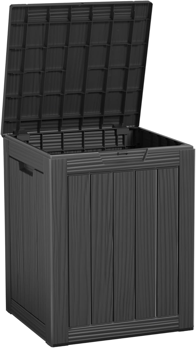 28 Gallon Waterproof Resin Deck Box, Lockable Outdoor Storage Box for Patio Furniture, Garden Tools, UV Resistant, and Multi-Functional (Black)