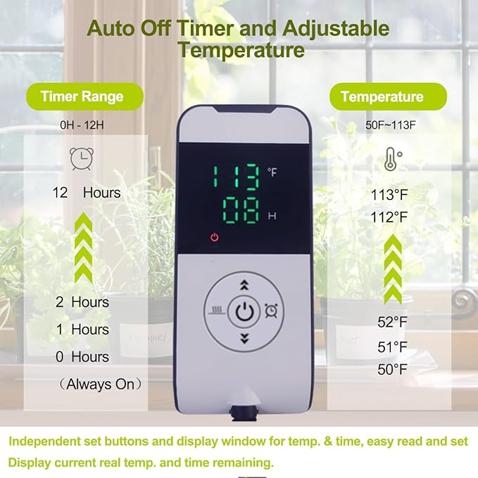 Seedling Heat Mat 10X20.75`` with Thermostat Temperature Controller Auto Off Timer Durable Waterproof Plant Heating Pad Warm Hydroponic Heating Mat for Seed Starting Germination Plant Propagation (1)
