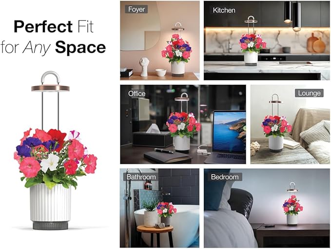 Mini Smart Planter Kit with Petunia Plant Pods by Click&Grow, Hydrovase Indoor Garden, Self-Watering Pot with Grow Light (White)