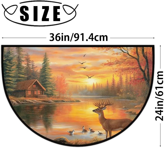 cfpolar Fall Non-Slip Soft Half Round Door Mat, Autumn Deer Maple Forest Semicircle Mat for Indoor Entrance Garage Bath Living Room Patio 24 x 36 in
