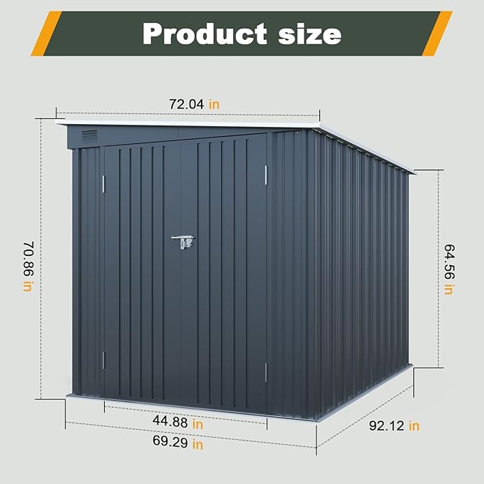 6x8 FT Lean to Shed with Lockable Double Doors, Metal Outdoor Storage Shed with Free PC Light Board for Tools, Outside Storage Shed Waterproof for Backyard, Garden, Patio
