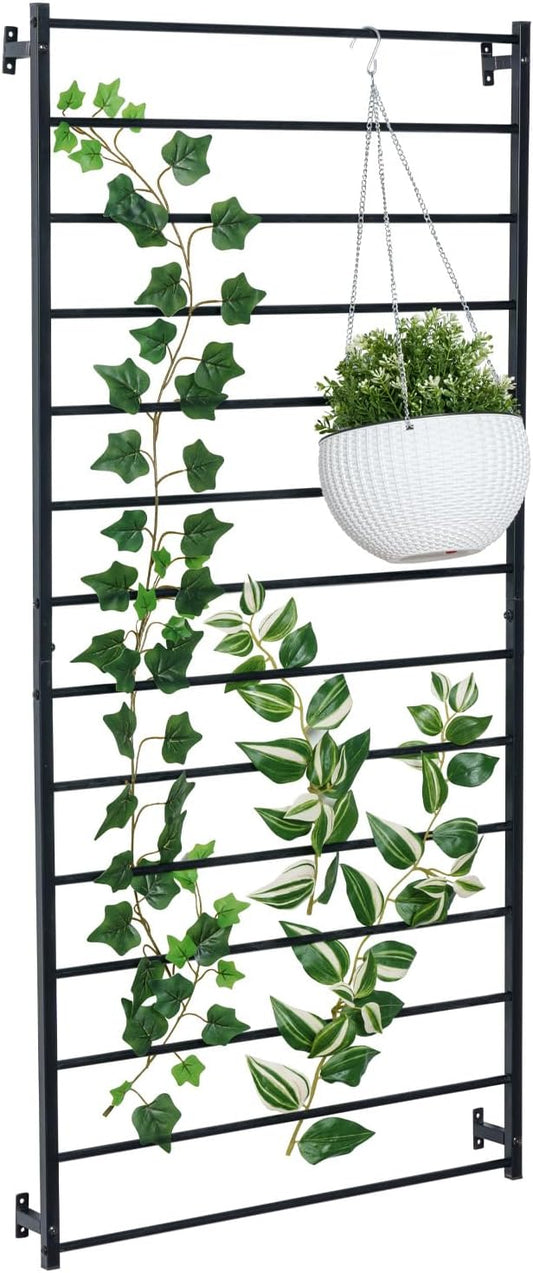 MyGift 4 Ft Tall Trellis, Black Metal Wall Mounted Garden Trellis for Climbing Plants Outdoor/Indoor, Large Wall Support Frame for Hanging Planters (1, Black)