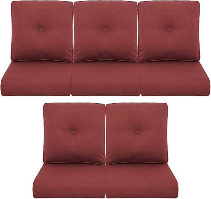 Patio Chair Cushions 5 Packs - Outside 22x24 High Back Water-Resistant Cushion with Zipper Cover for Outdoor Glider Rocking Chairs Loveseat 3-seat Couch Sofa – Red/Buckle