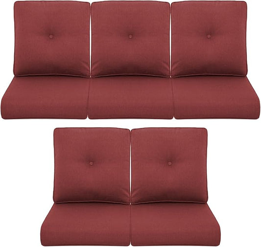 Patio Chair Cushions 5 Packs - Outside 22x24 High Back Water-Resistant Cushion with Zipper Cover for Outdoor Glider Rocking Chairs Loveseat 3-seat Couch Sofa – Red/Buckle