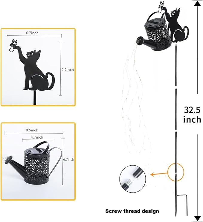 Black Cat Gifts - Solar Cat Garden Statue,Black Metal Garden Decor,Yard Decor Stakes with Lantern, Gifts for Women Mom and Grandma or for Cat Lovers