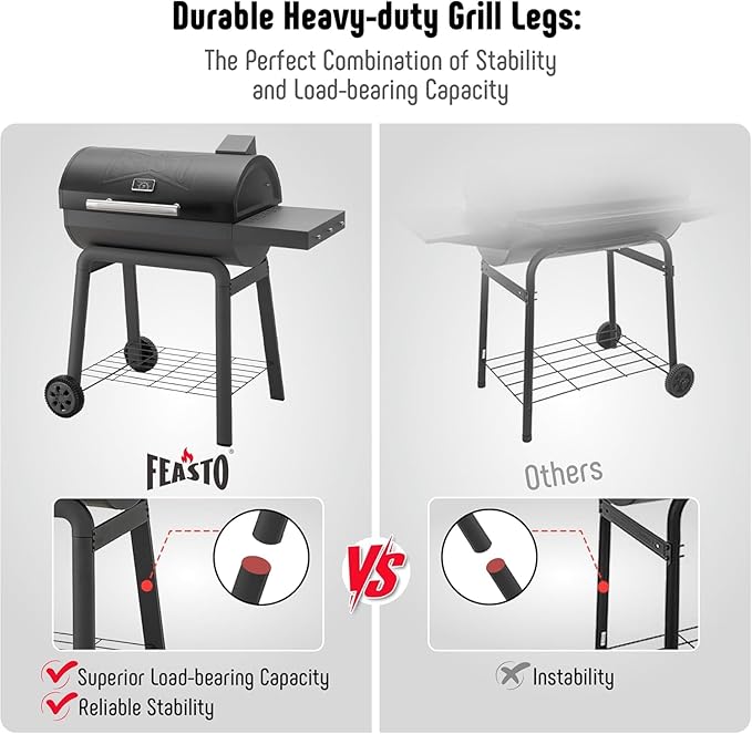 30'' Outdoor Charcoal Grills with Cover, BBQ Grill with Offset Smoker and Side Table, 832 Sq. In. Heavy-Duty for Outdoor Backyard, Patio and Parties, Black