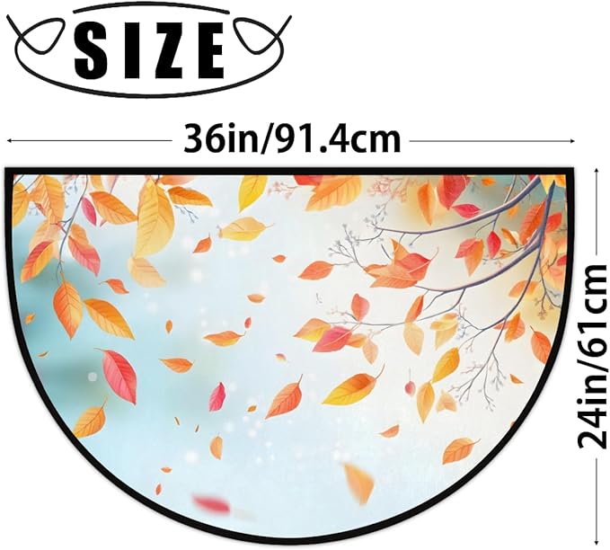 cfpolar Non-Slip Soft Half Round Door Mat, Maple Leaf Maple Tree Autumn Semicircle Mat for Indoor Entrance Garage Bath Living Room Patio 24 x 36 in