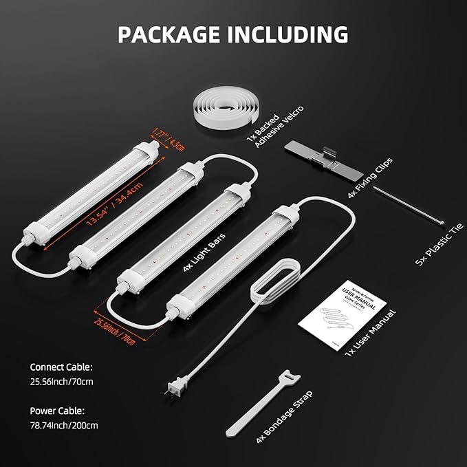 Spider Farmer Glow30 LED Grow Lights Kits, Sunlike Full Spectrum Integrated Plant Waterproof Growing Lamp Supplemental Bars for Grow Tent Indoor Greenhouse Plant Seedling Veg Flower, 4-Pack