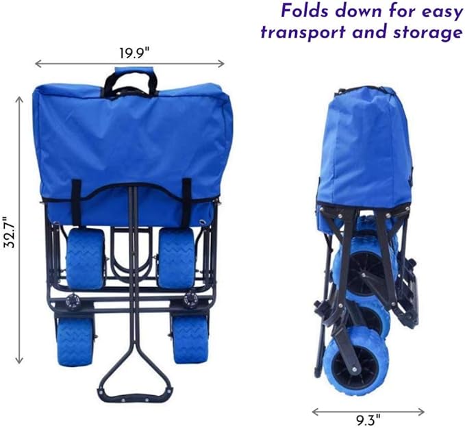 Impact Canopy Folding Collapsible Utility Wagon with All-Terrain Wheels, Royal Blue