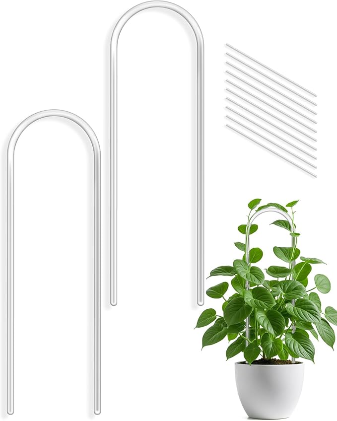 15.7" U-Shaped Clear Acrylic Trellis, 2 Pcs Indoor Plant Support with Twisted Ties for Climbing Plants, Small Potted Houseplant Trellis for Hoya, Pothos, Monstera