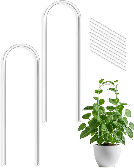 15.7" U-Shaped Clear Acrylic Trellis, 2 Pcs Indoor Plant Support with Twisted Ties for Climbing Plants, Small Potted Houseplant Trellis for Hoya, Pothos, Monstera