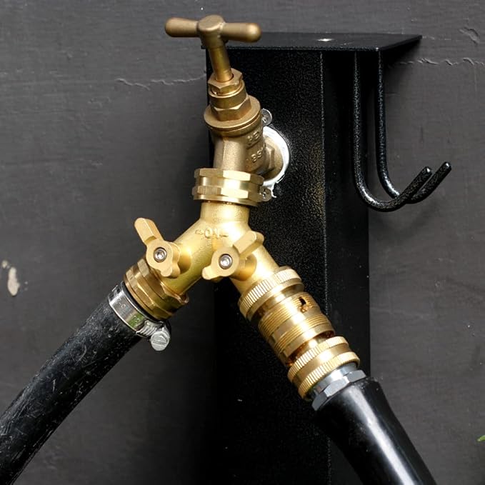 Garden Hose Splitter,2 Way Connector Heavy Duty Brass, Garden Faucet,Splitter for Outdoor Faucet, Hose y Splitter, Hose Bib Splitter, Adapter with Comfortable Grip Shut Off Valves 4 Pcs