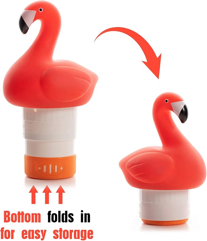 XY-WQ Chlorine Floater, Floating Pool Chlorine Dispenser (Flamingo), Fits 1 and 3 Inch Tablets for Large and Small Pools, Hot Tub, Spa