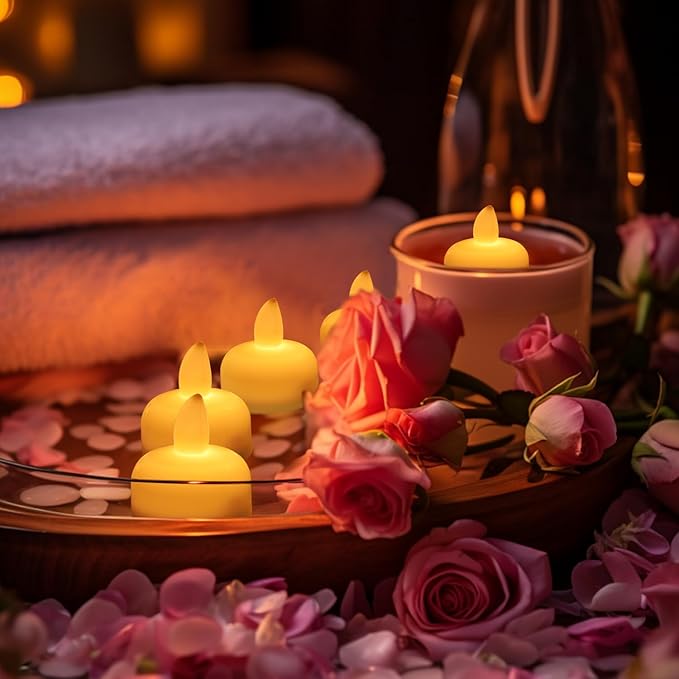 24pcs Warm White Flameless Waterproof LED Floating Candles,Battery Powered Outdoor Waterproof Flashing Tea lamp Voting Candle for Aquatic Ambiance - Wedding, Party, Spa