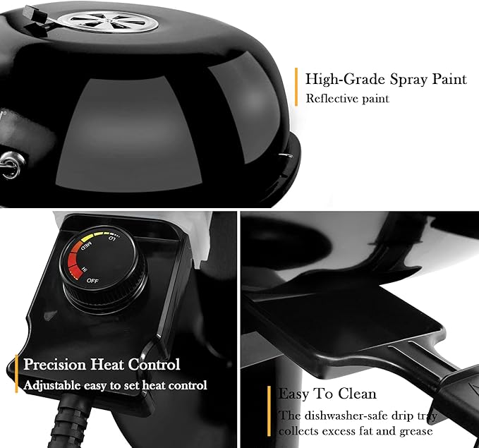 Electric BBQ Grill Techwood 15-Serving Indoor/Outdoor Electric Grill for Indoor & Outdoor Use, Double Layer Design, Portable Removable Stand Grill, 1600W (Stand Black BBQ Grills)