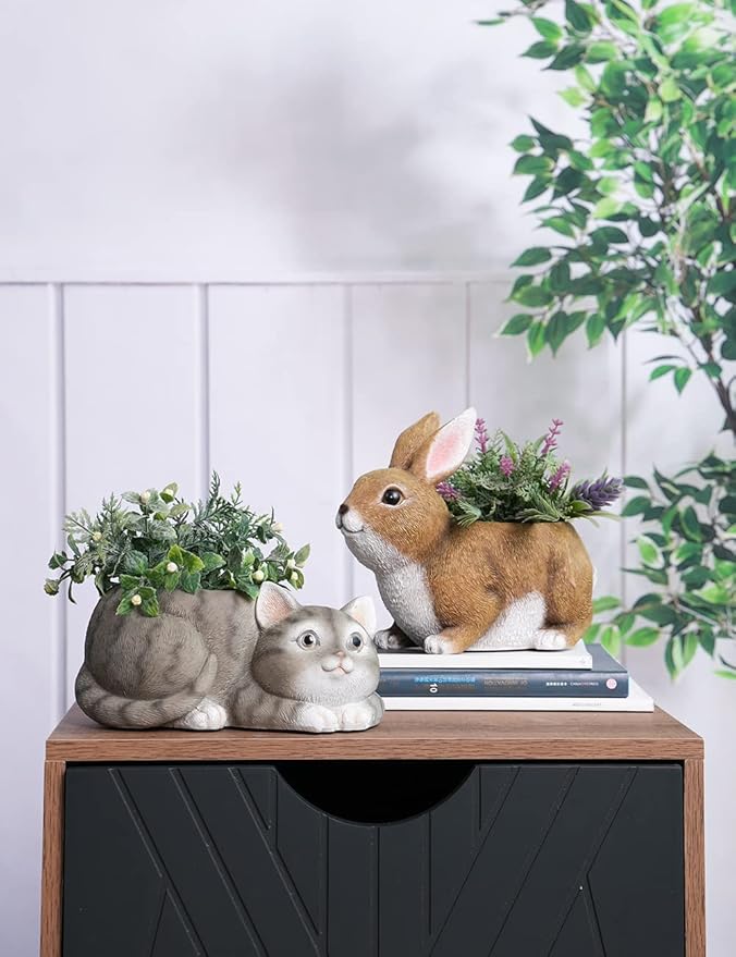 HAUCOZE Rabbit Planter Gifts Statue Animal Sculpture Decor Modern Figurine Arts Polyresin 8.7inch