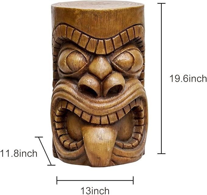SKYFIRE Outdoor Decorative Sculpture - The Grande Tiki God Kanaloa Teeth Indoor Ornamental Outdoor Table Statues for Garden, Patio, Backyard, Lawn, House, Office Decor -19.6"H Concrete Stool End Table