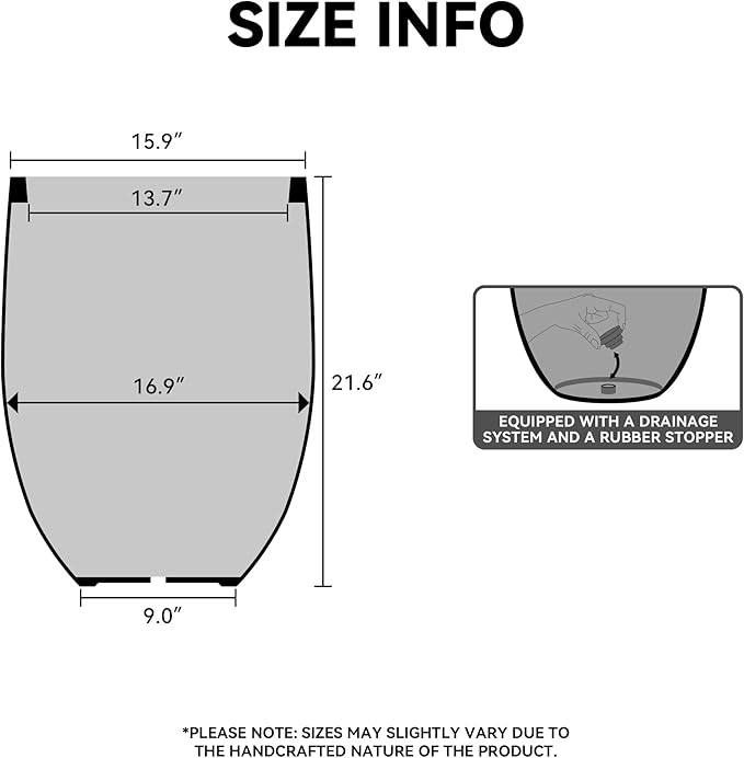 Kante Round Fluted Concrete Planter, 16.9-Inch Dia Barrel-Style Pot with Drainage Hole, White Finish with Aqua Blue Interior, 13.7" Opening, for Indoor and Outdoor Use
