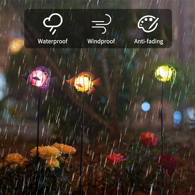 Outdoor Garden Solar Lights,3Pack Decorative Solar Lights for Garden Decor, Tropical Fish Backyard Decor,Led Solar Lights with Stakes for Yard Landscape Patio(21.3''H)