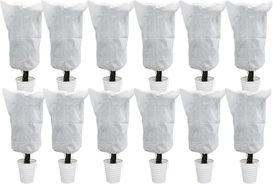 EAONE 12 Pack Plant Covers Freeze Protection, 24x32'' Winter Frosts Cloth for Outdoor Plants, Reusable Frost Blankets Drawstring Bags for Cold Freeze Sun Protection Bird Insect Prevention,White