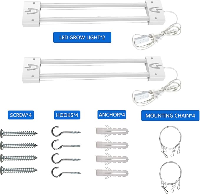 LED Grow Lights 16W Full Spectrum Integrated Growing Lamp Lighting Fixtures with High PPFD for Greenhouse Hydroponic Indoor Plant Seedling Veg and Flower