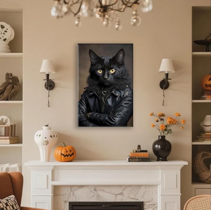 Jatinoo Dark Academia Decor Punk Black Cat Halloween Decorations Indoor Gothic Decor Vintage Wall Art Aesthetic Room Posters Gothic Wall Art For Cat Lovers 11.5x15 Inches