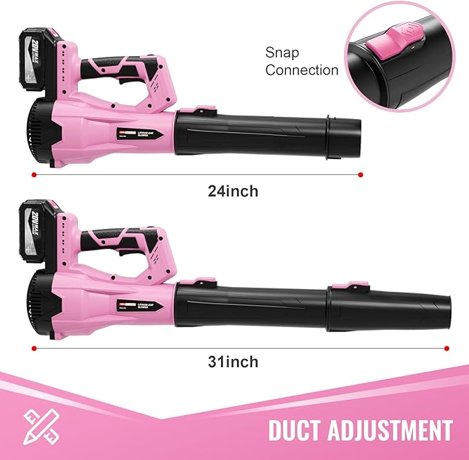 Leaf Blower Cordless, 21V Electric Leaf Blowers Lightweight Variable Speed Lithium Battery and Charger, Powered Lightweight Leaf Blower for Patio Lawn Care/Dusting Clearing/Leaf/Snow (Pink)