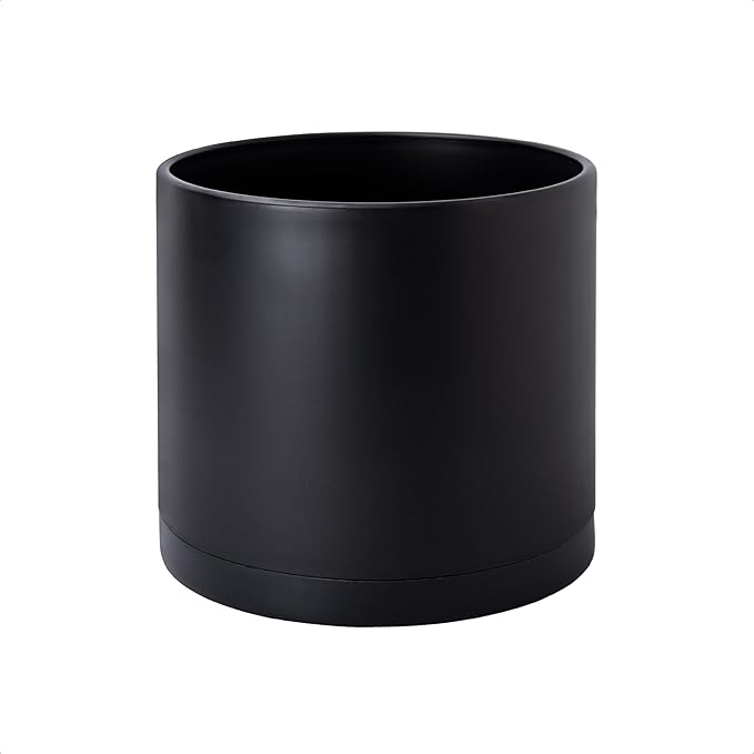 D'vine Dev 8 Inch Plastic Planter Pots for Plant Pot with Drainage Hole and Seamless Saucers, Black Color, 74-X-B-1