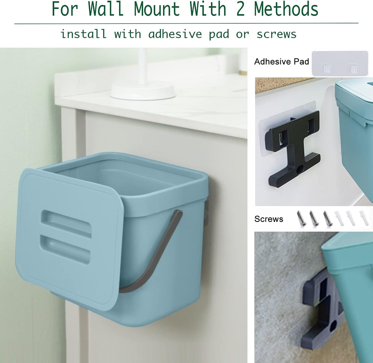 LALASTAR Kitchen Compost Bin, Hanging Trash Can with Lid for Kitchen Cabinet Door, Under Sink, Wall Mounted Waste Bin for Bathroom, 1.8 Gallon, Blue