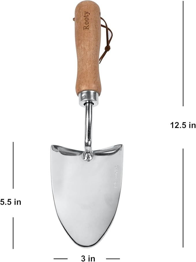 Rooty Gardening Hand Trowel with Stainless Steel, Wooden Handle,Easy forTransplanting,Weeding,Digging,Planting/Rust Resisitant