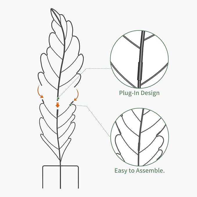 SUNYRISY 3Pack Leaf Metal Garden Trellis for Climbing Plants Outdoor, Metal Plant Trellis for Flowers Tomato Cucumber Rose Vegetable Support Garden Decoration, Black