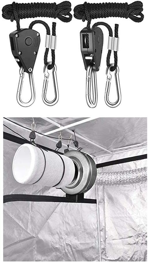 6 Pairs 1/8" Heavy Duty Ratchet Hangers, Adjustable Rope Hangers, Grow Light Rope Hangers for Grow Plant Fan Filter Light Room Equipment, 150 LB Capacity per Pair