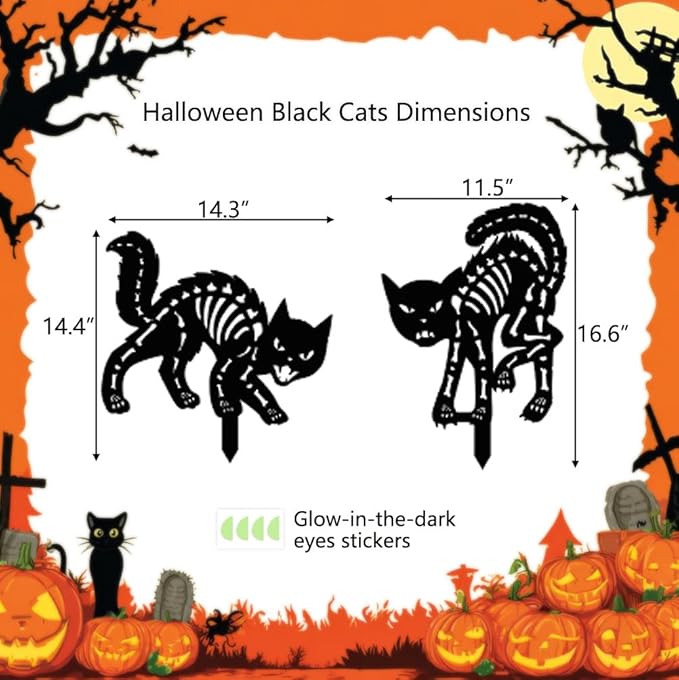 Halloween Decorations Outdoor Black Cat, Metal Black Cat Halloween Decor, Scary Cats Silhouette with Glow in Dark Eyes, Rust-Proof Lawn Decoration Yard Stakes for Family Home Party Garden Décor