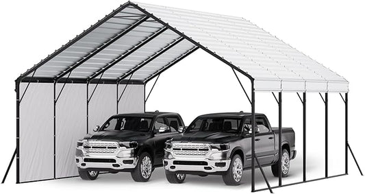 VEVOR Heavy Duty Metal Carport, 20 x 20 ft Outdoor Carport with Sturdy Frame & Roof, Car Garage Shade with Removable Sidewalls, Multi-Use Car Shelter for Pickup, Boat, Trucks & Tractors