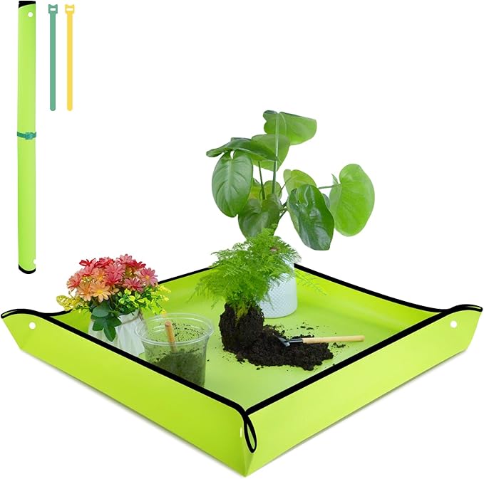 SupKing Repotting Mat 29.5"x 29.5" for Indoor Plant Transplanting Green Large Garden Mat Gift for Plant Lovers Oxford Fabric Portable Potting Tray for Gardening Mess Control