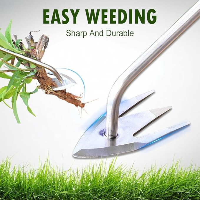 Manual Weed Remover Tool for Lawn and Garden, 2025 New Weeding Artifact Uprooting Weeding Tool,Weed Puller Tool 3 Tooth Manganese Steel for Gardening Backyard Farm (14in)