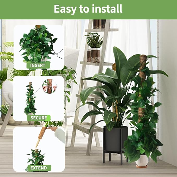 Monstera Plant Support Moss Pole: 2 Pack 16 Inch Stackable Coco Coir Moss Totem Stake Tall Stand Grow Stick Plants Rod Moss Holder for House Live Plant,Indoor Climbing Potted,Vine,Pothos,Philodendron