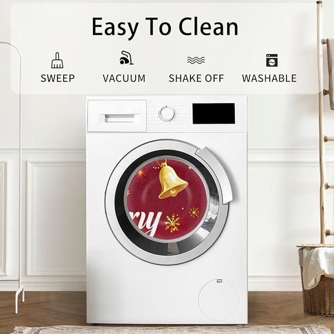 Christmas Half Round Door Mat, Christmas Bells Snowflakes Balls Semicircle Door Mats, Non Slip Area Rug Soft Doormat for Indoor Entrance Wear Resistant Welcome Mat for Garage Patio Home 24 x 36 In