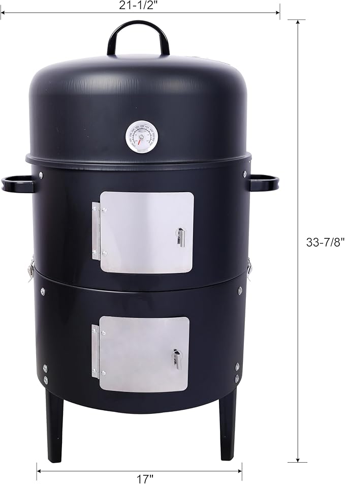 BBQ Charcoal Smoker for Meat 17 Inch BBQ Charcoal Grills Vertical Barbecue Smokers Grill Combo for Outdoor Cooking Patio Backyard Picnic Party
