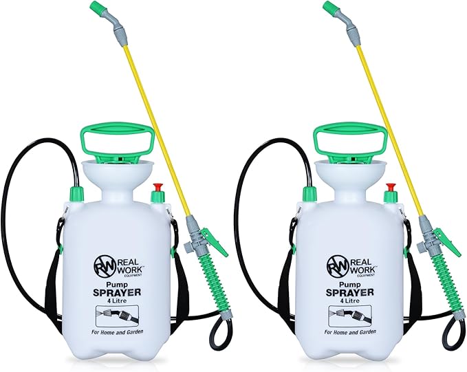 REALWORK 2pk 1-Gallon Handheld Tank Sprayer with Easy-Carry Shoulder Strap for Lawn, Garden, Yard, in Translucent White