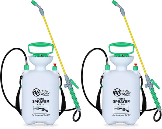 REALWORK 2pk 1-Gallon Handheld Tank Sprayer with Easy-Carry Shoulder Strap for Lawn, Garden, Yard, in Translucent White